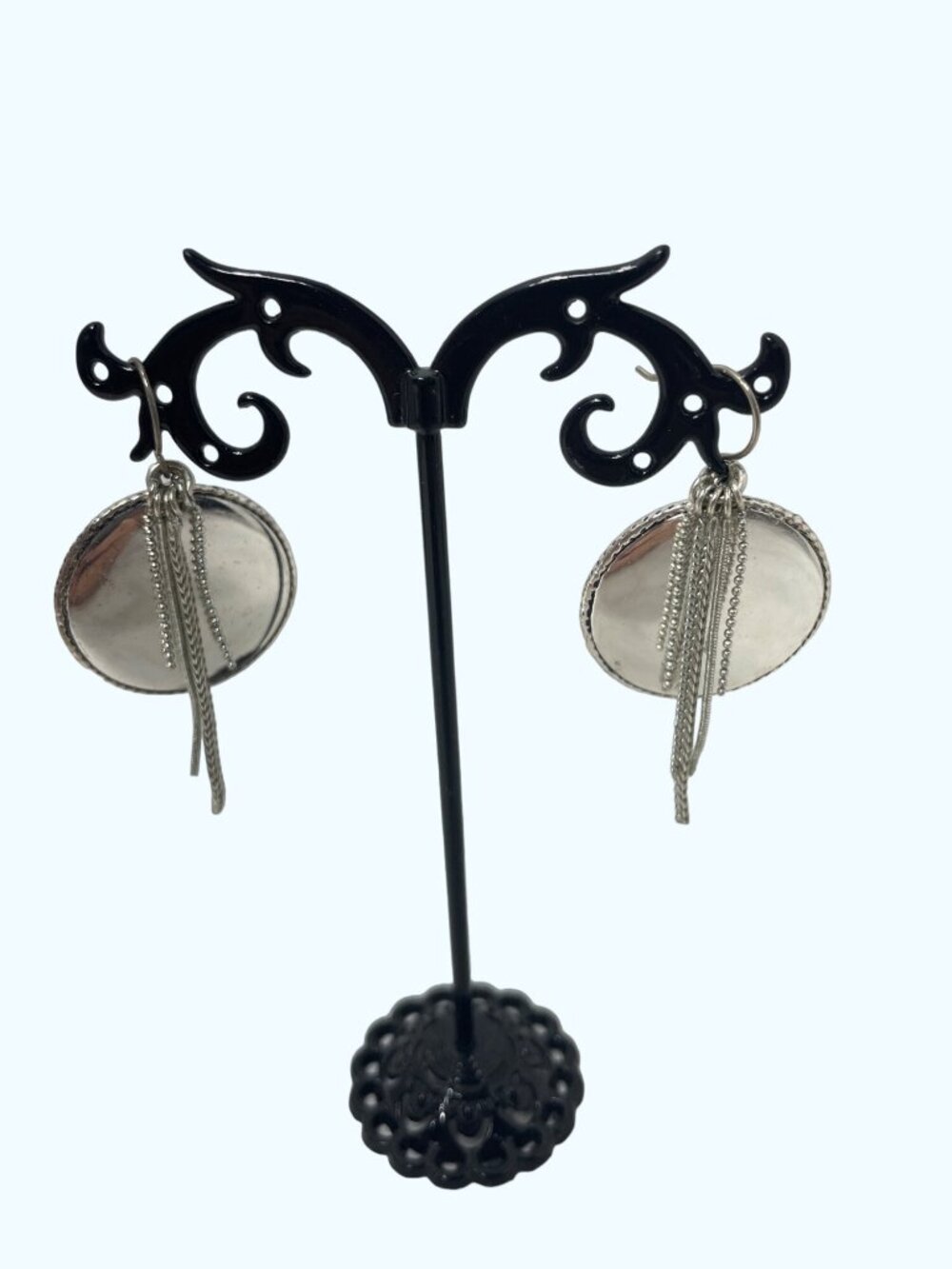 Monet Earrings  1” Silvertone Vintage 2" drop with Chains